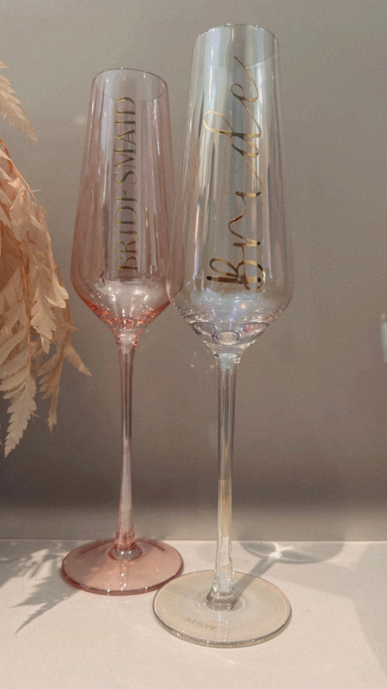 Personalised wine glass, pink and iridescent champagne glass, toasting glass