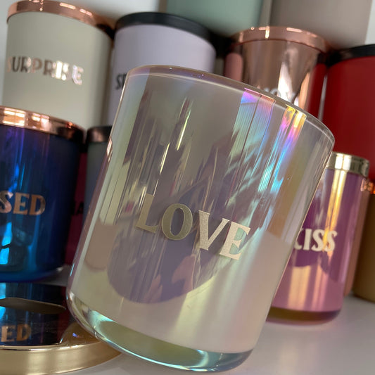 Personalised Large Iridescent Coloured Glass Candle