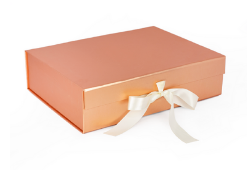 Rose Gold Magnetic Gift Box - with white ribbon - Bridal Party Gift Box