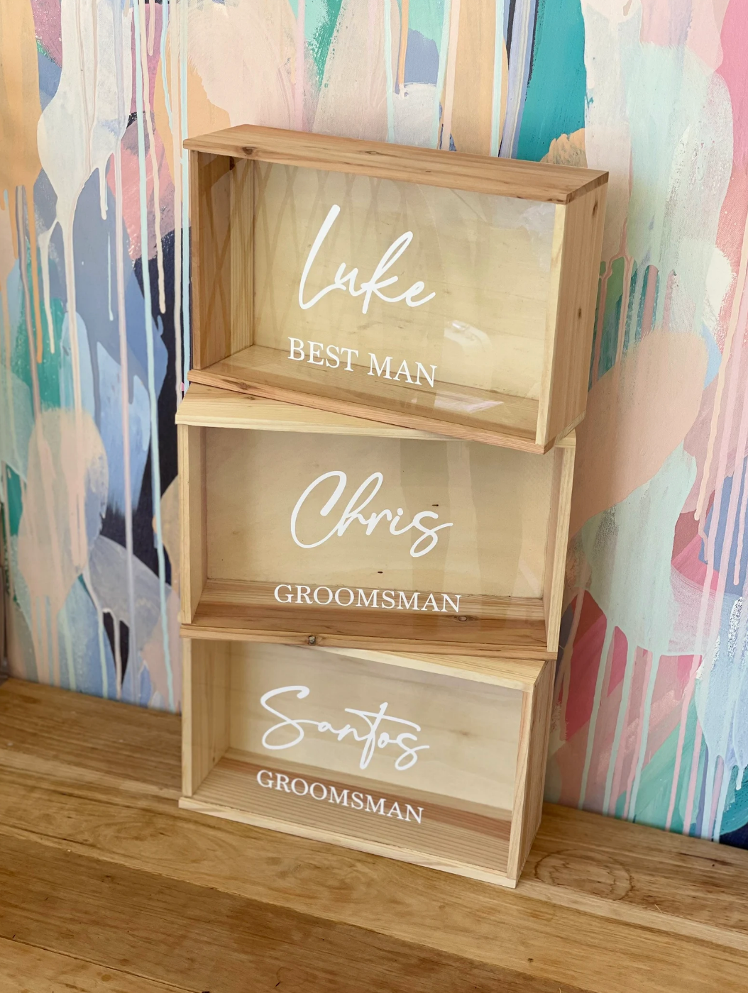 Timber wood personalised Keepsake Gift Box with Clear acrylic sliding lid